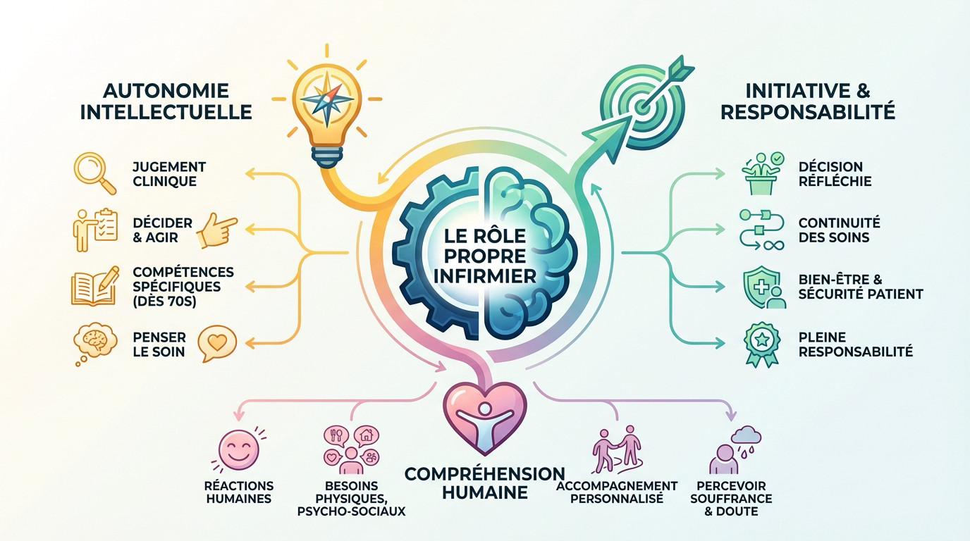 Infirmière faisant preuve d'autonomie et d'initiative dans son rôle propre auprès d'un patient