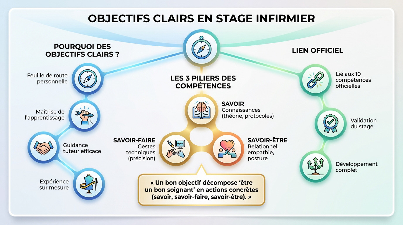 Infirmière expliquant comment rédiger des objectifs de stage clairs à un étudiant